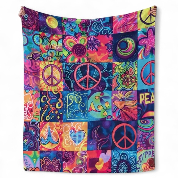 Other - Hippie Peace Symbol Psychedelic Patterned Flannel Blanket NWT